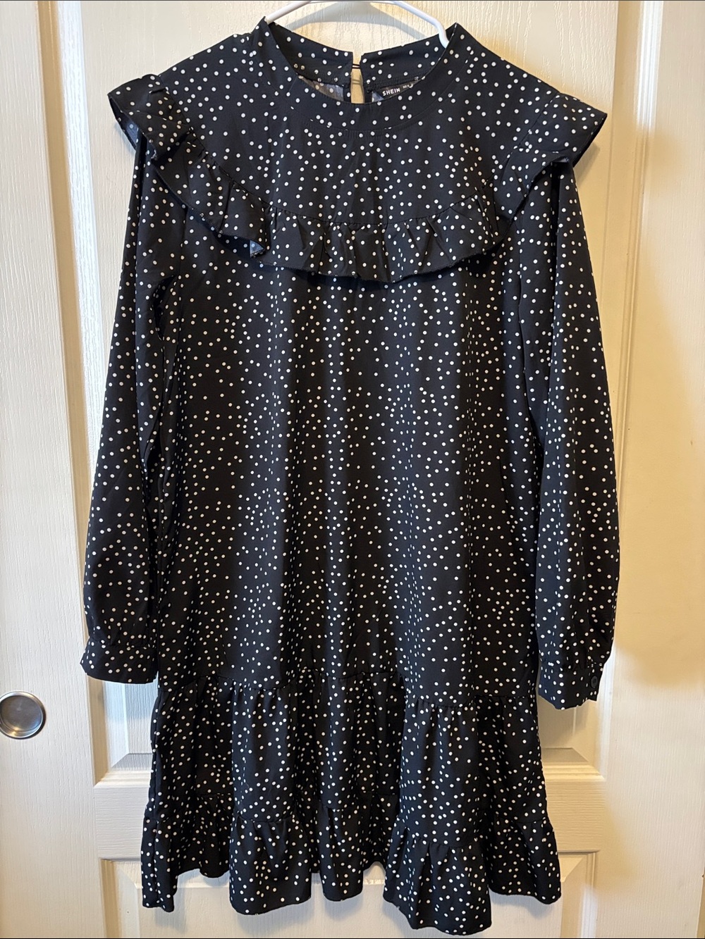 SHEIN Black and White Polka Dot Ruffle Mini Dress